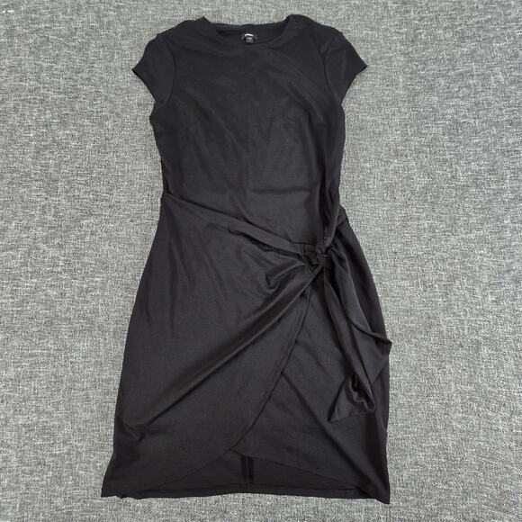 Express Crew Neck Cap Sleeve Tie Wrap Mini Sheath Dress Women's Size Small Black - Picture 1 of 7